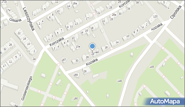 Poznań, Kozaka Romana, 24, mapa Poznania