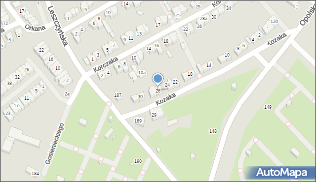 Poznań, Kozaka Romana, 26, mapa Poznania