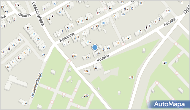 Poznań, Kozaka Romana, 28, mapa Poznania