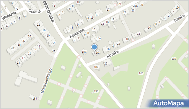 Poznań, Kozaka Romana, 32, mapa Poznania