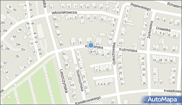 Poznań, Koźmińska, 6, mapa Poznania