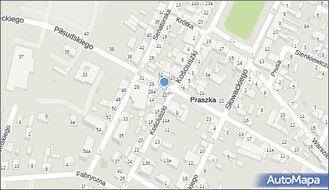 Praszka, Kościuszki Tadeusza, gen., 12, mapa Praszka