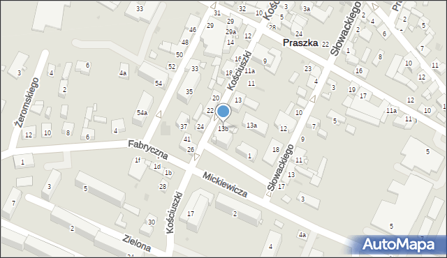 Praszka, Kościuszki Tadeusza, gen., 13b, mapa Praszka