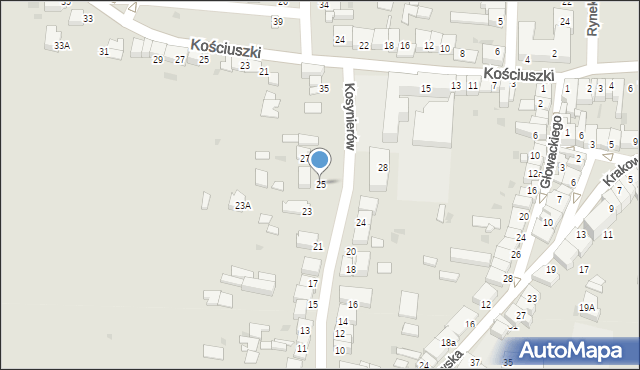 Proszowice, Kosynierów, 25, mapa Proszowice