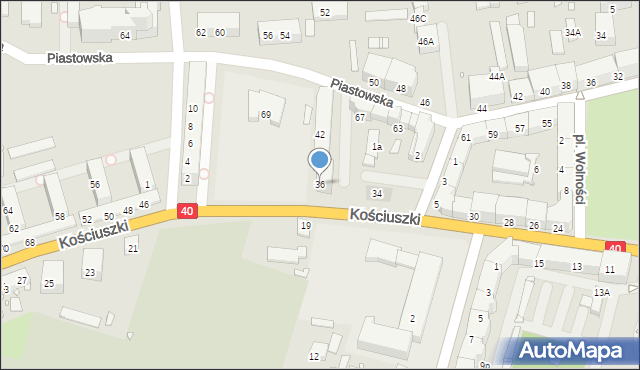 Prudnik, Kościuszki Tadeusza, gen., 36, mapa Prudnik