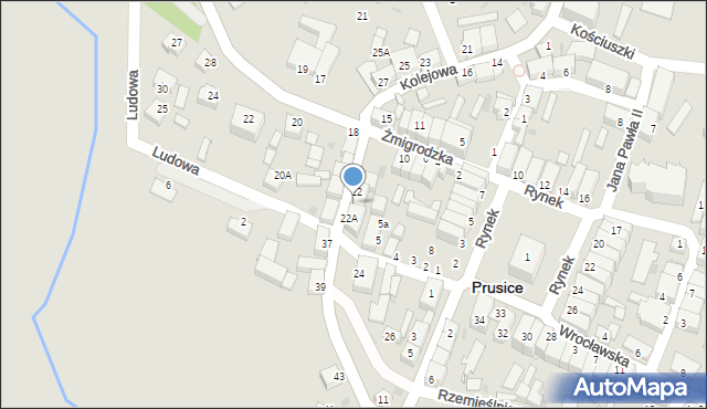 Prusice, Kolejowa, 22b, mapa Prusice