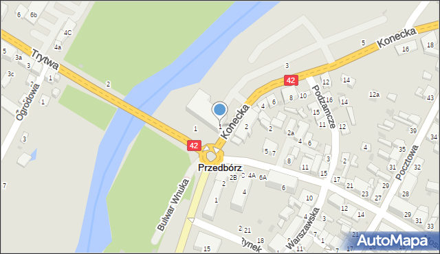 Przedbórz, Konecka, 1, mapa Przedbórz