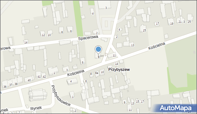 Przybyszew, Kościelna, 9, mapa Przybyszew