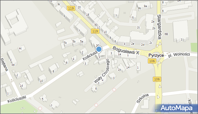 Pyrzyce, Kościuszki Tadeusza, gen., 1, mapa Pyrzyce