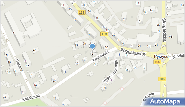 Pyrzyce, Kościuszki Tadeusza, gen., 2, mapa Pyrzyce
