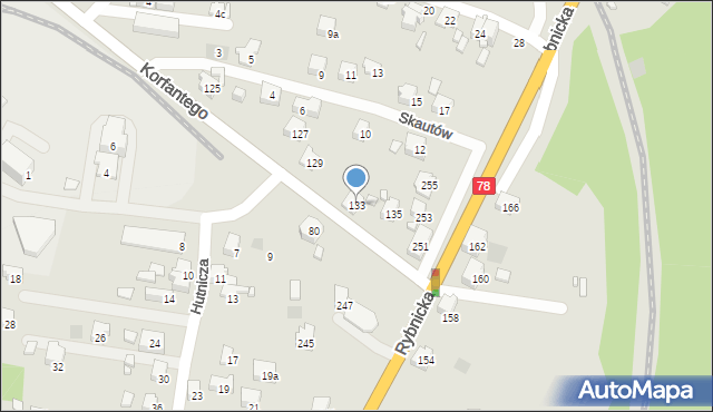 Radlin, Korfantego Wojciecha, 133, mapa Radlin