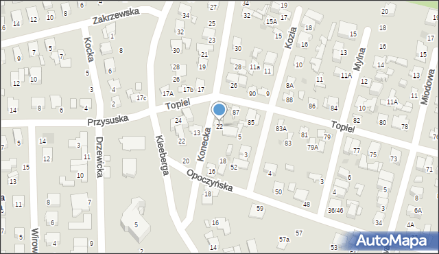Radom, Konecka, 22, mapa Radomia