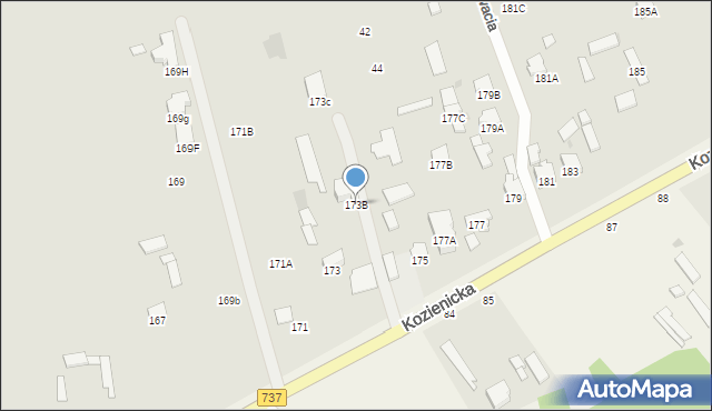 Radom, Kozienicka, 173B, mapa Radomia