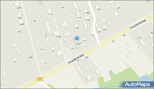 Radom, Kozienicka, 177A, mapa Radomia