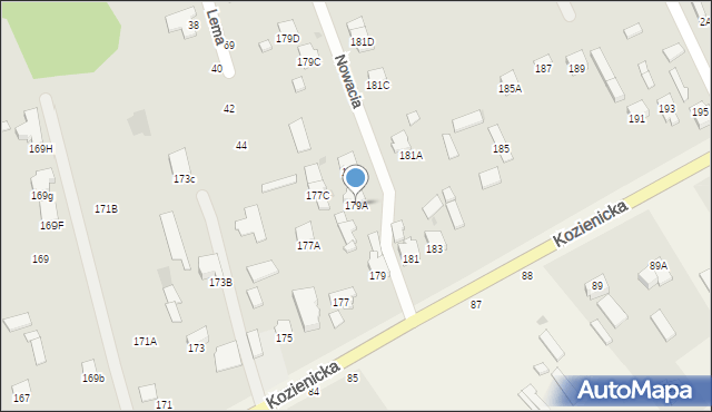 Radom, Kozienicka, 179A, mapa Radomia