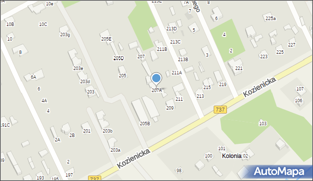 Radom, Kozienicka, 207A, mapa Radomia