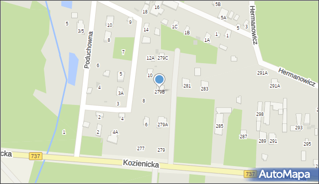 Radom, Kozienicka, 279B, mapa Radomia