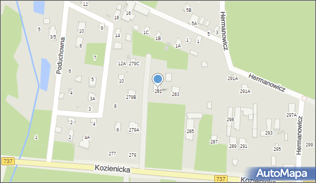 Radom, Kozienicka, 281, mapa Radomia
