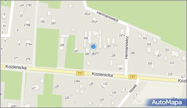 Radom, Kozienicka, 291, mapa Radomia