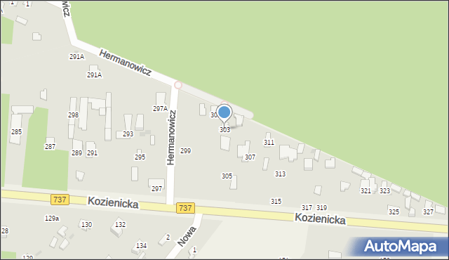 Radom, Kozienicka, 303, mapa Radomia