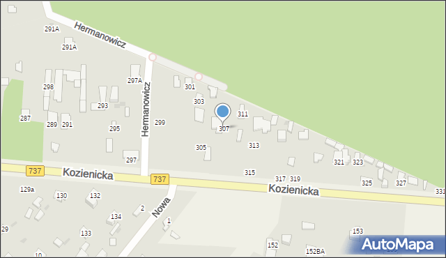 Radom, Kozienicka, 307, mapa Radomia