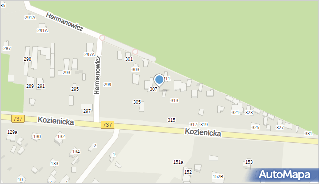 Radom, Kozienicka, 309, mapa Radomia