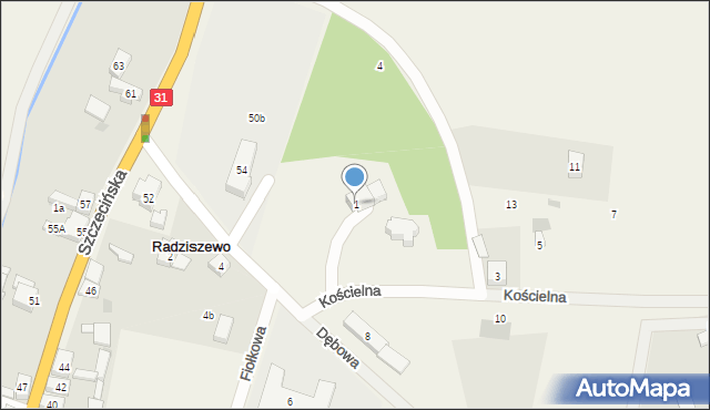 Radziszewo, Kościelna, 1, mapa Radziszewo