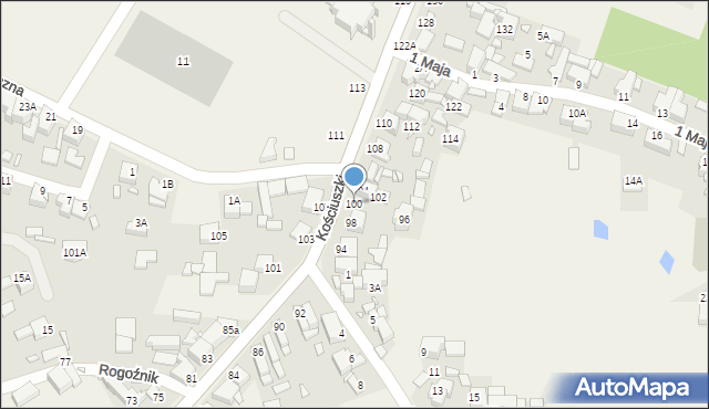 Rogoźnik, Kościuszki Tadeusza, gen., 100, mapa Rogoźnik