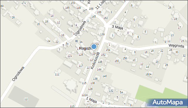 Rogoźnik, Kościuszki Tadeusza, gen., 129, mapa Rogoźnik