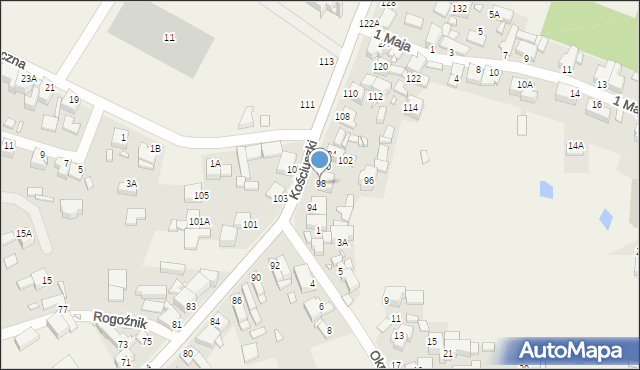 Rogoźnik, Kościuszki Tadeusza, gen., 98, mapa Rogoźnik