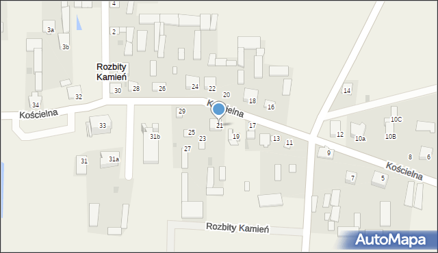 Rozbity Kamień, Kościelna, 21, mapa Rozbity Kamień