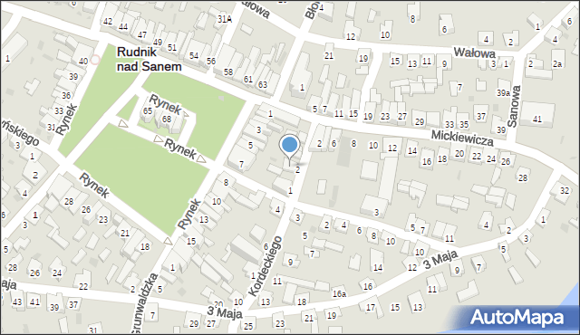 Rudnik nad Sanem, Kordeckiego Augustyna, ks., 2a, mapa Rudnik nad Sanem