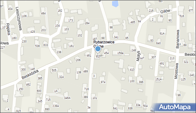 Rybarzowice, Kolibrów, 913, mapa Rybarzowice