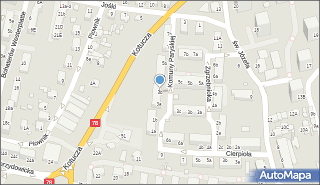 Rybnik, Komuny Paryskiej, 3b, mapa Rybnika