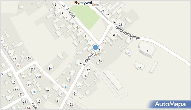 Ryczywół, Kolejowa, 28, mapa Ryczywół