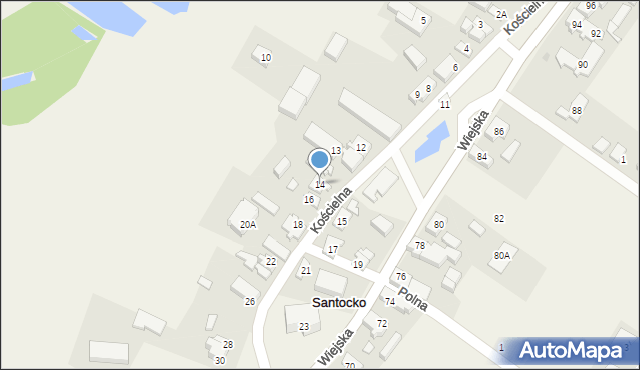 Santocko, Kościelna, 14, mapa Santocko