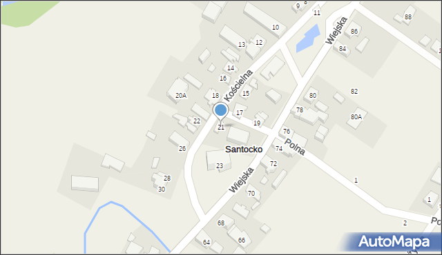 Santocko, Kościelna, 21, mapa Santocko