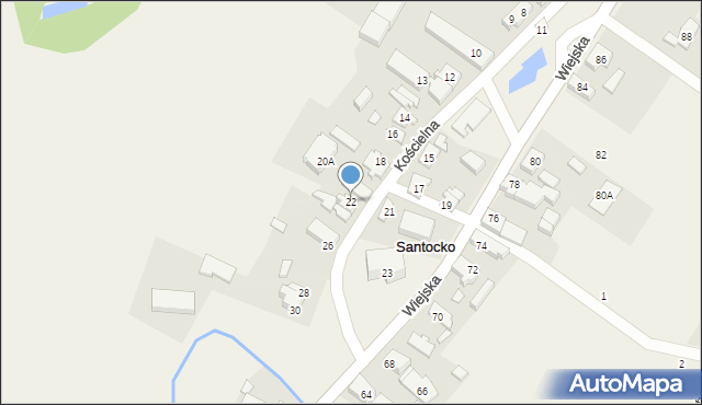 Santocko, Kościelna, 22, mapa Santocko