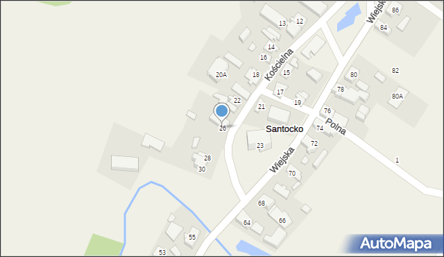 Santocko, Kościelna, 26, mapa Santocko