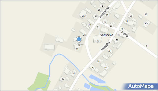 Santocko, Kościelna, 28, mapa Santocko