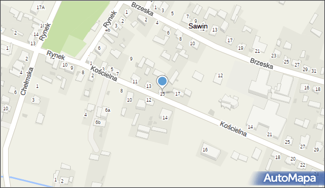 Sawin, Kościelna, 15, mapa Sawin