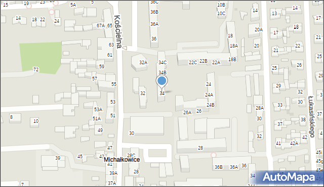 Siemianowice Śląskie, Kościelna, 34, mapa Siemianowice Śląskie