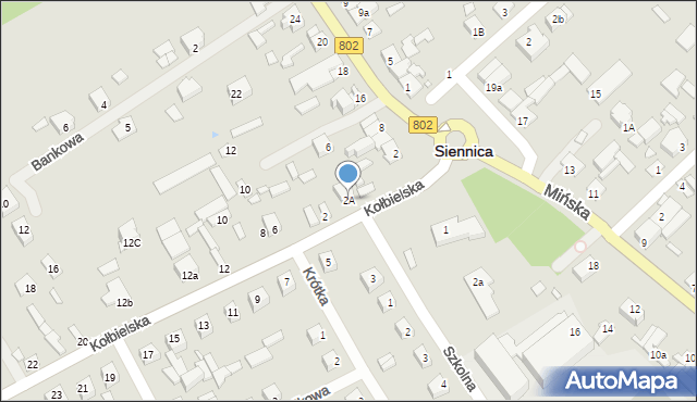 Siennica, Kołbielska, 2A, mapa Siennica