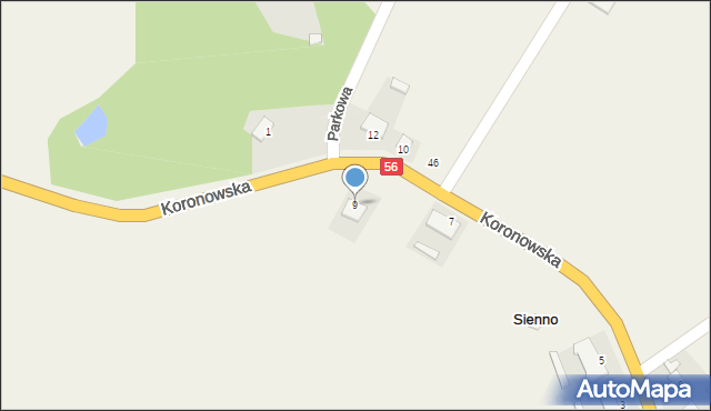 Sienno, Koronowska, 9, mapa Sienno
