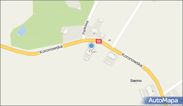 Sienno, Koronowska, 9a, mapa Sienno