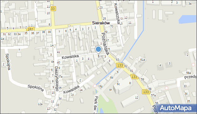 Sieraków, Kowalska, 5, mapa Sieraków