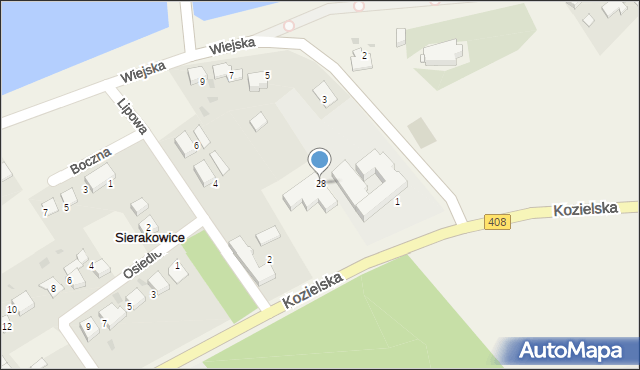 Sierakowice, Kozielska, 28, mapa Sierakowice