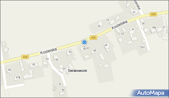 Sierakowice, Kozielska, 51, mapa Sierakowice