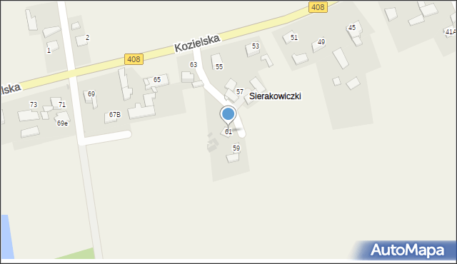 Sierakowice, Kozielska, 61, mapa Sierakowice