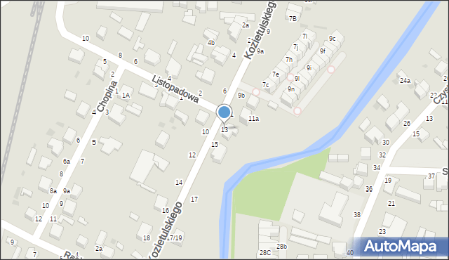 Skierniewice, Kozietulskiego Jana Leona, płk., 13, mapa Skierniewic